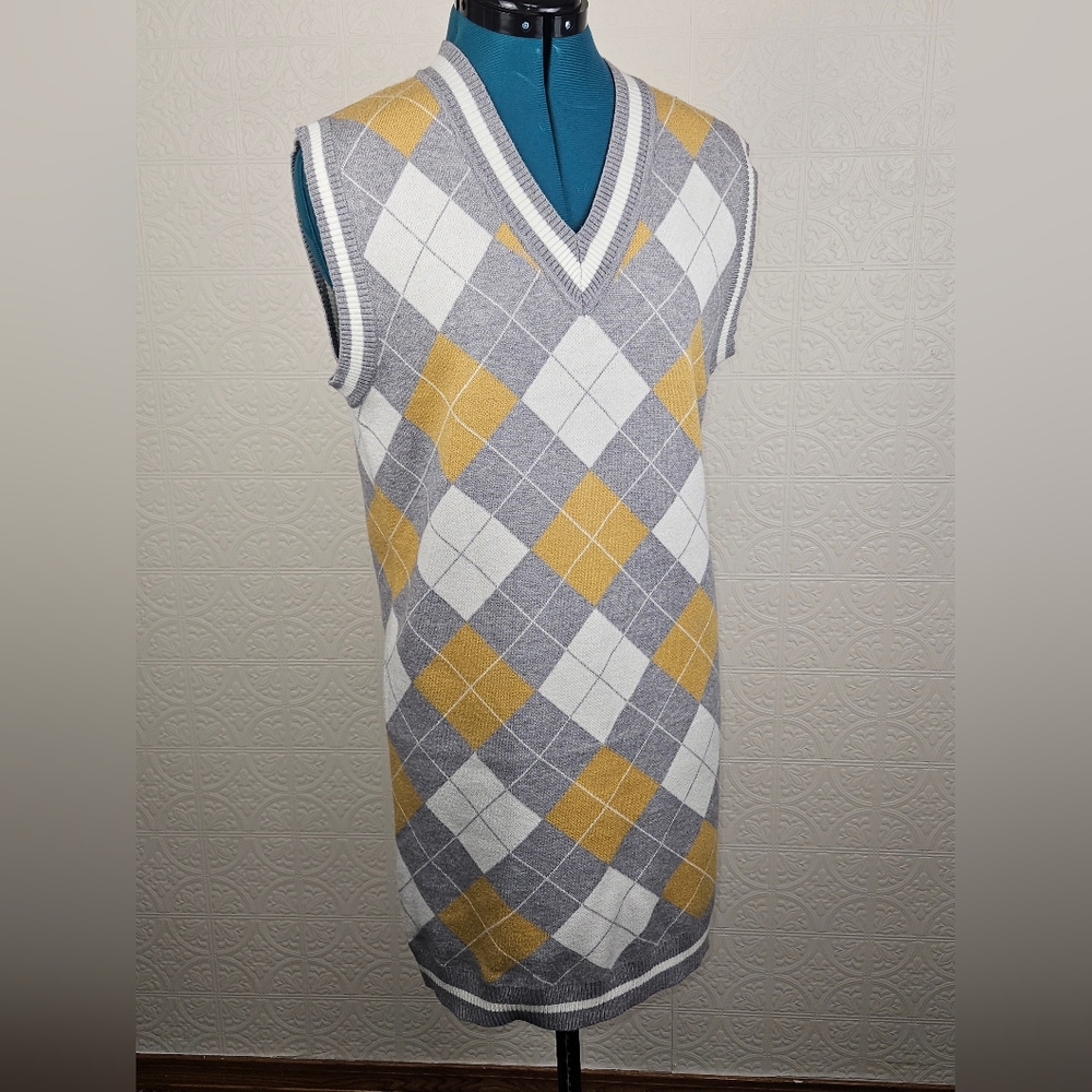 Willow Wind-  mini sweater dress , vest style ,gold ,gray and white